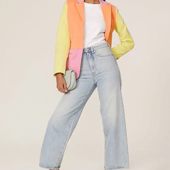 Tanya Taylor Darwin Blazer Size 6 in Pink Multi Colorblock NWT - Picture 2 of 4